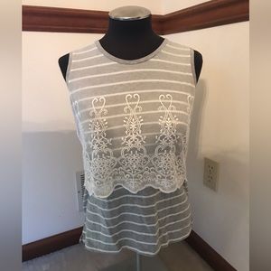 J. Crew Factory Embroidered Lace Overlay Striped Tank.  New with tags. Size XS